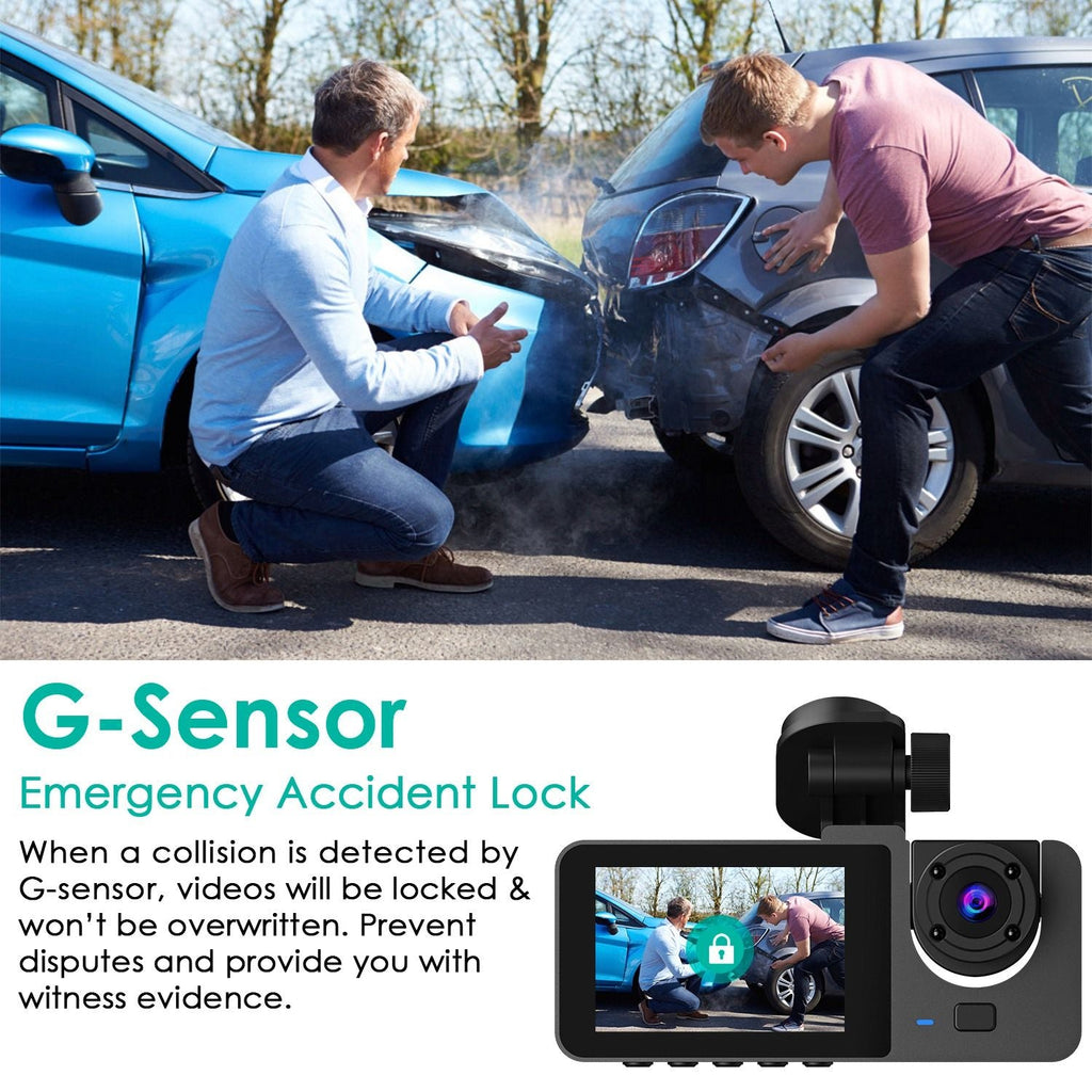 3 Channel Dash Cam Front Inside Rear Vehicle Driving Recorder Car DVR with 32G MMC Card G Sensor Motion Detection Parking Monitor Night Vision Loop Recording