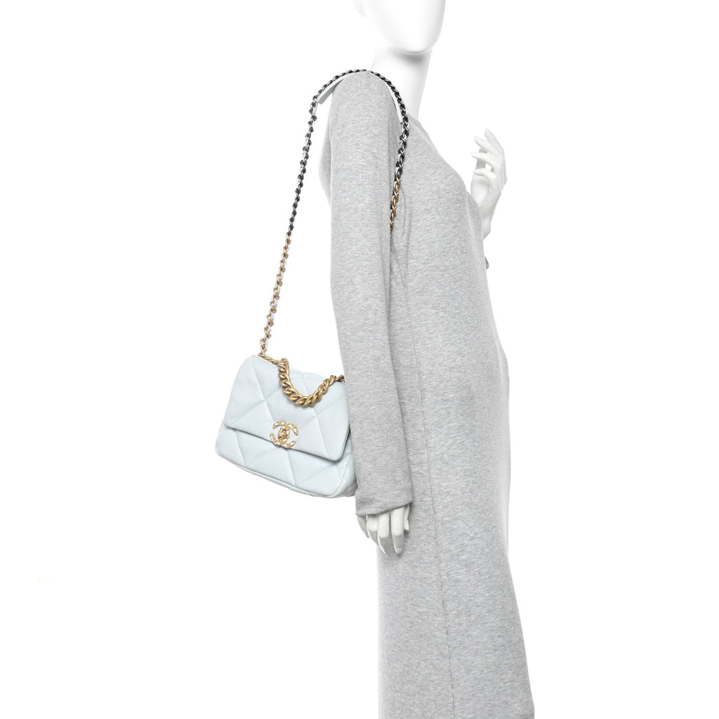 Lambskin Quilted Medium Chanel 19 Flap Light Blue
