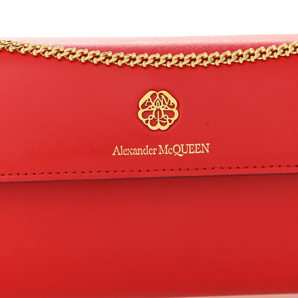 Calfskin Wallet on Chain Red