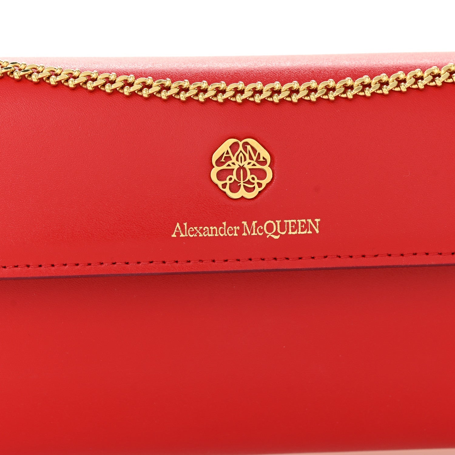 Calfskin Wallet on Chain Red