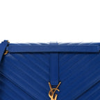 Grain De Poudre Matelasse Chevron Large Monogram Satchel Blue Majorelle