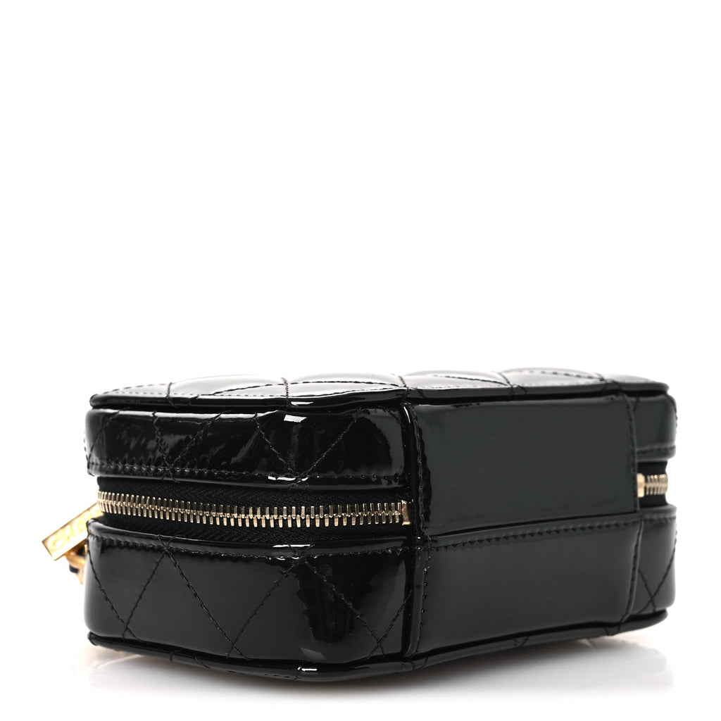 Patent Quilted Top Handle Mini Vanity Case Black
