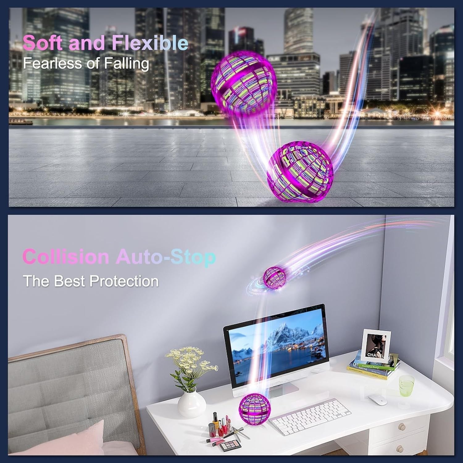 Flying Orb Ball (Pink) with Dazzling Lights, Magic Hover Spinner, Boomerang Drone, Floating Cosmic Globe