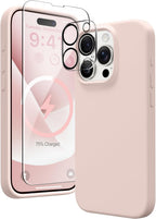 Entronix Bundle Compatible with iPhone 14 Pro - Liquid Silicone Case, 1 Clear Screen Protector & 1 Camera Lens Protector