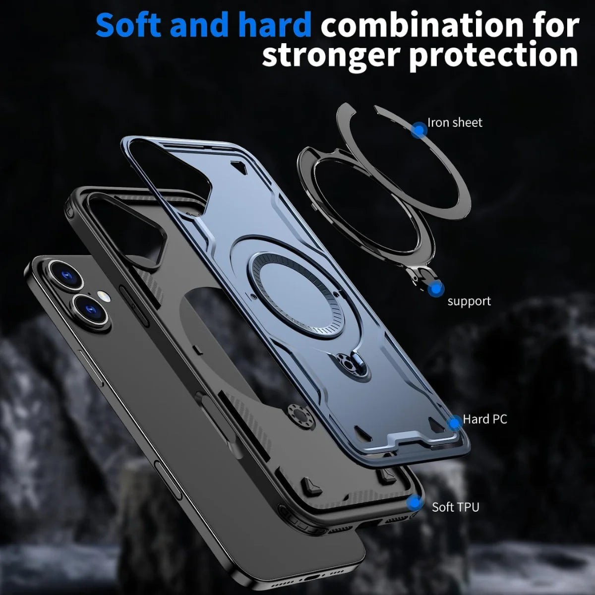 Entronix [Magnetic] Case Compatible with iPhone 16 - Rugged Armor Gripstand