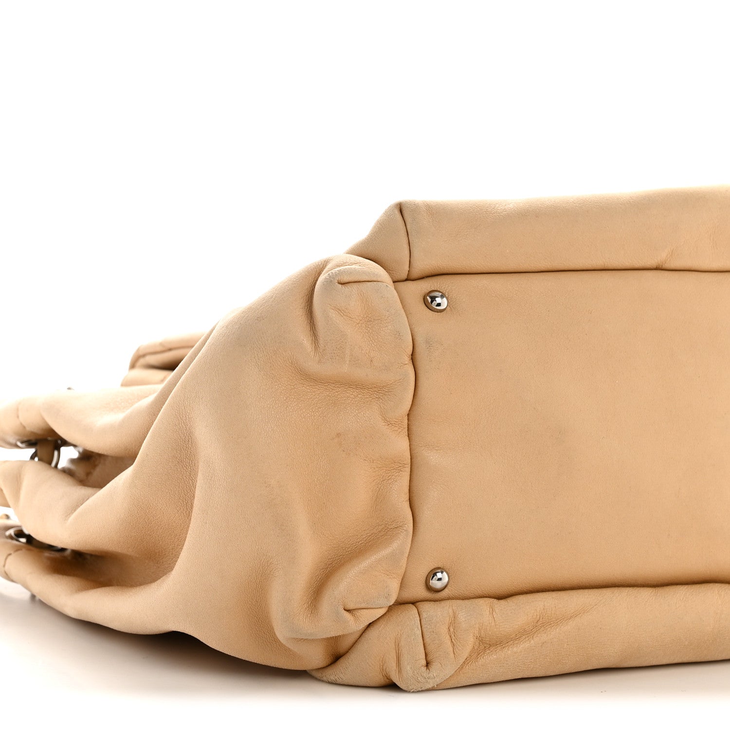 Lambskin Stitched Accordion Flap Tote Beige