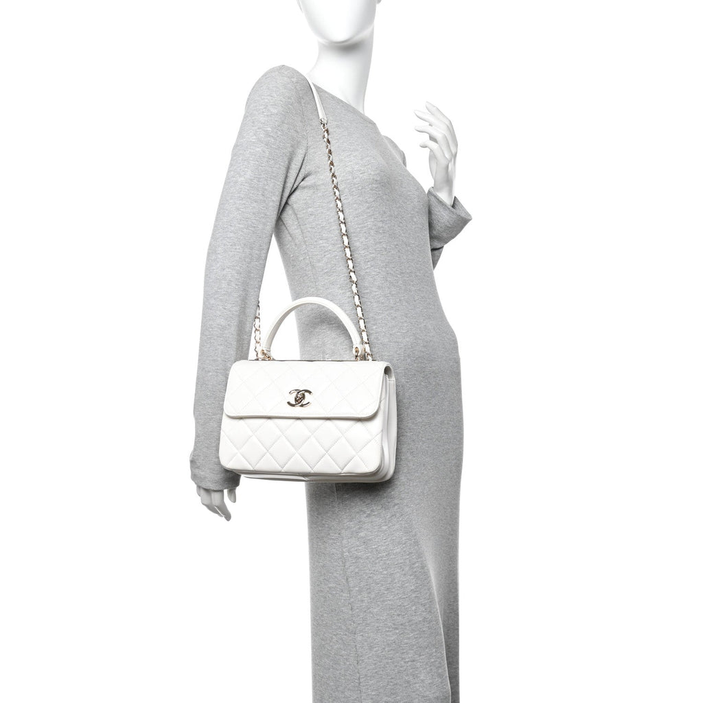 Lambskin Lacquered Quilted Small Trendy CC Dual Handle Flap Bag White