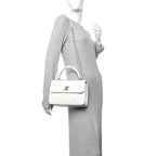 Lambskin Lacquered Quilted Small Trendy CC Dual Handle Flap Bag White