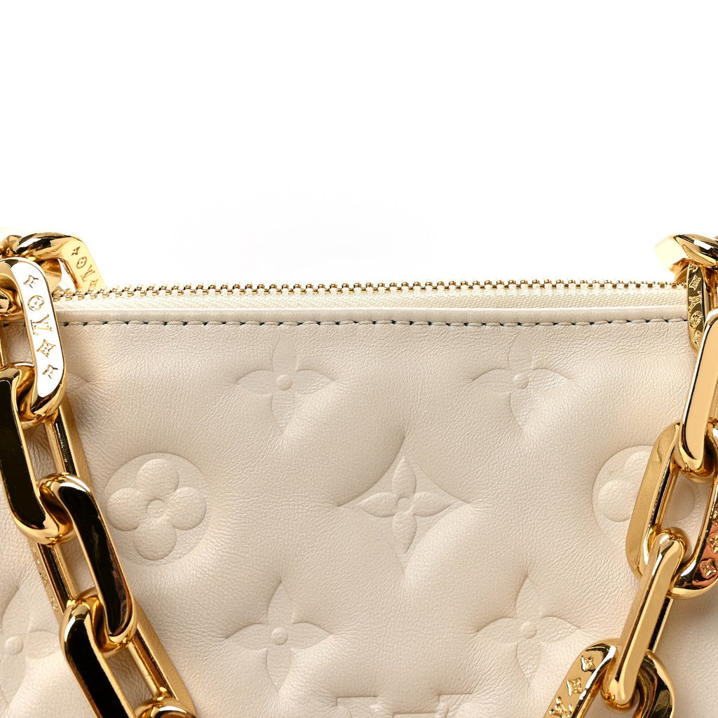 Lambskin Embossed Monogram Coussin PM Beige Cream