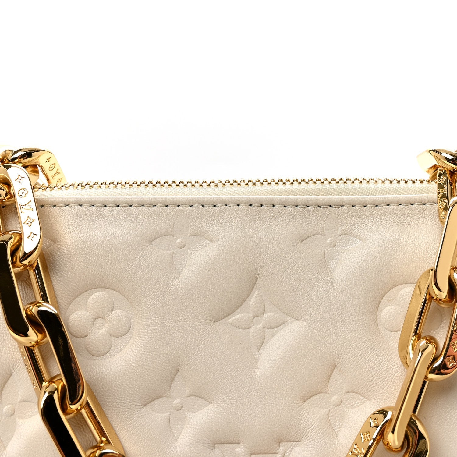 Lambskin Embossed Monogram Coussin PM Beige Cream
