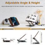 1Pc Book Stand for Reading Foldable Wood Book Holder Reading Rack Paper Stand with Adjustable Height 360° Rotatable Base Dual Paper Clips for Book Sheet Music Laptop Drawing Tablet