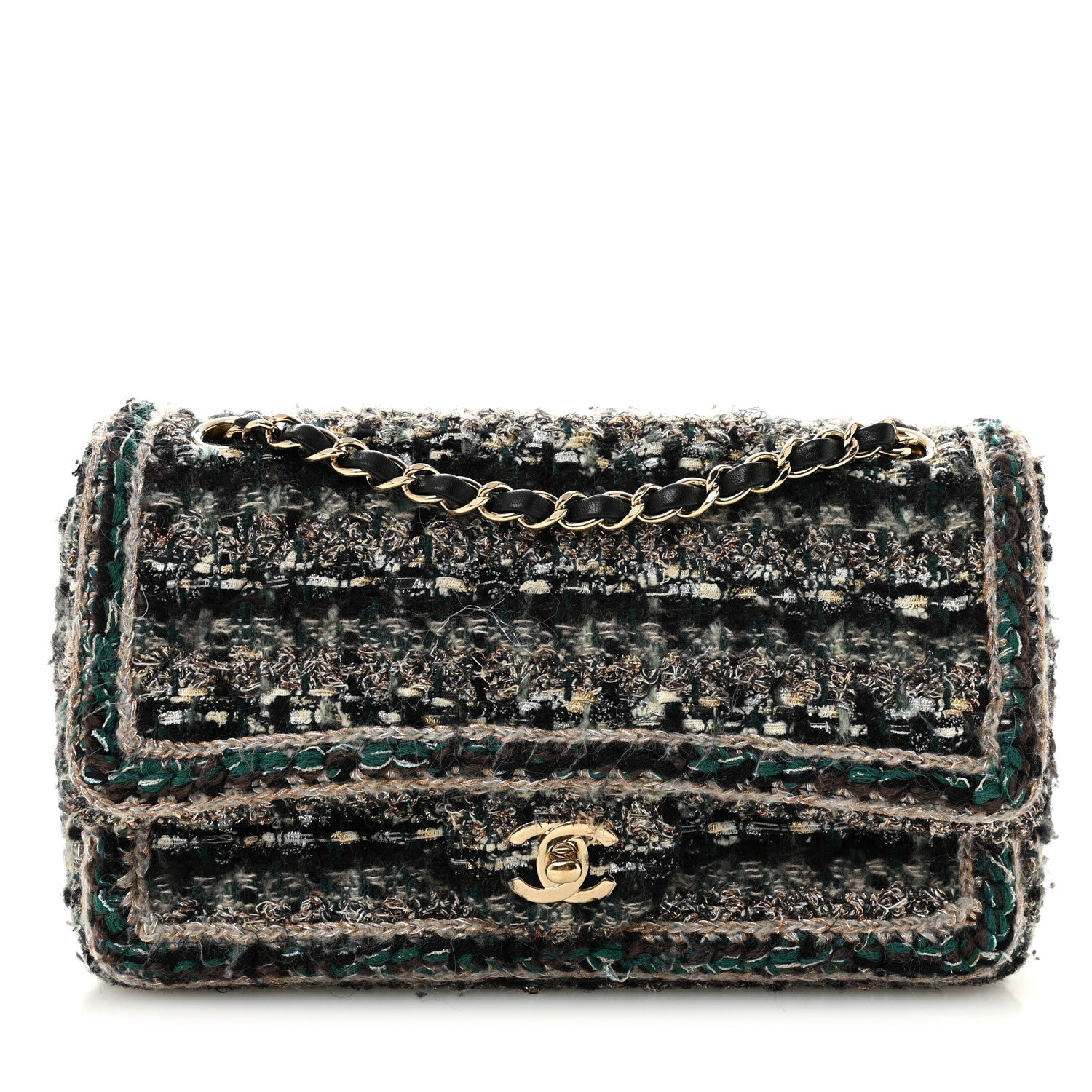 Tweed Braid Medium Flap Turquoise Multicolor