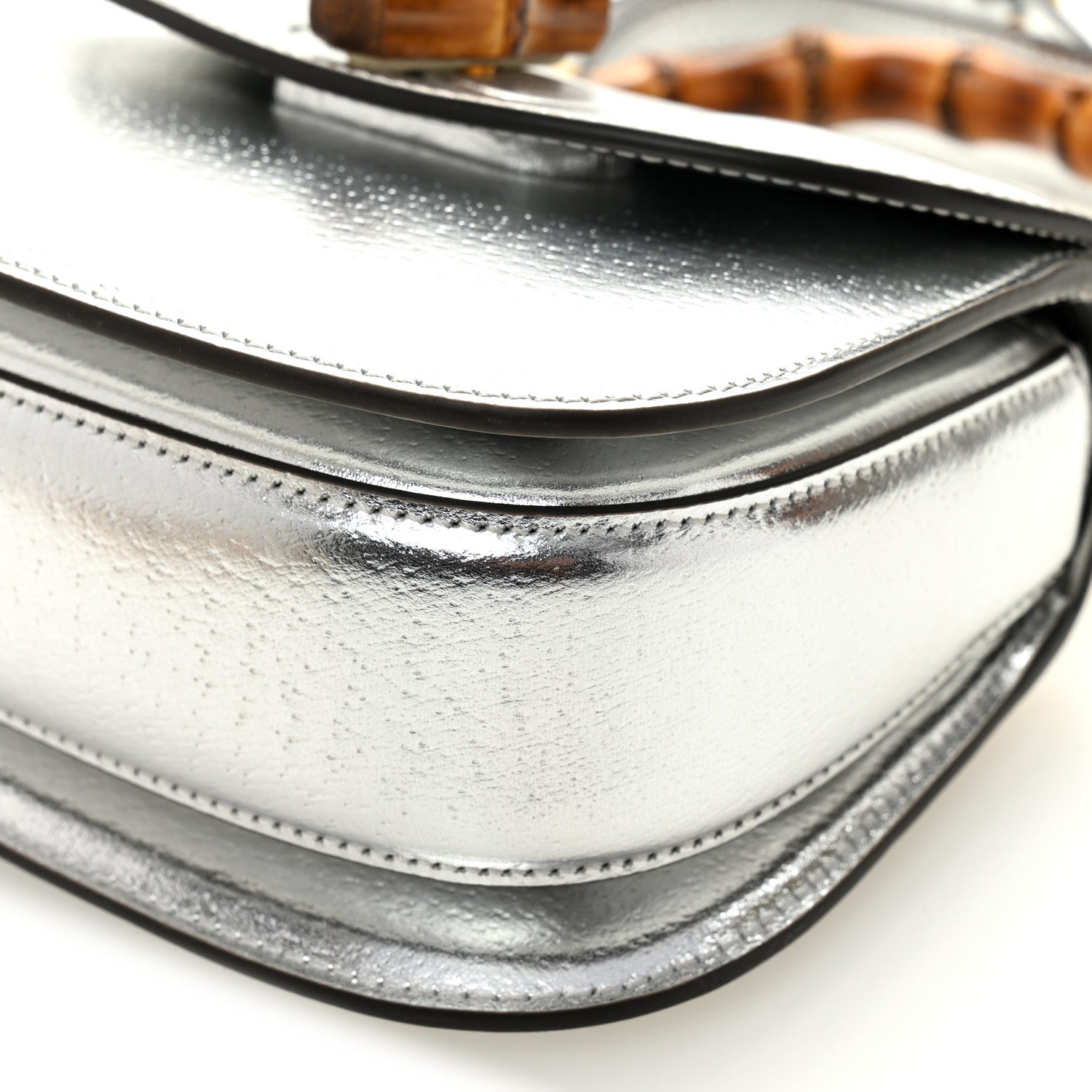 Boarded Dyana Lux Calfskin Mini Bamboo 1947 Top Handle Bag Silver