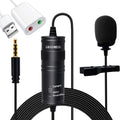 Professional Omnidirectional Lavalier Microphone 3.5mm Clip-On Lapel Mic for Smartphone DSLR Camera PC Interview Video Camcorders Audio Recorder cm -Condenser Mic +USB-Adapter