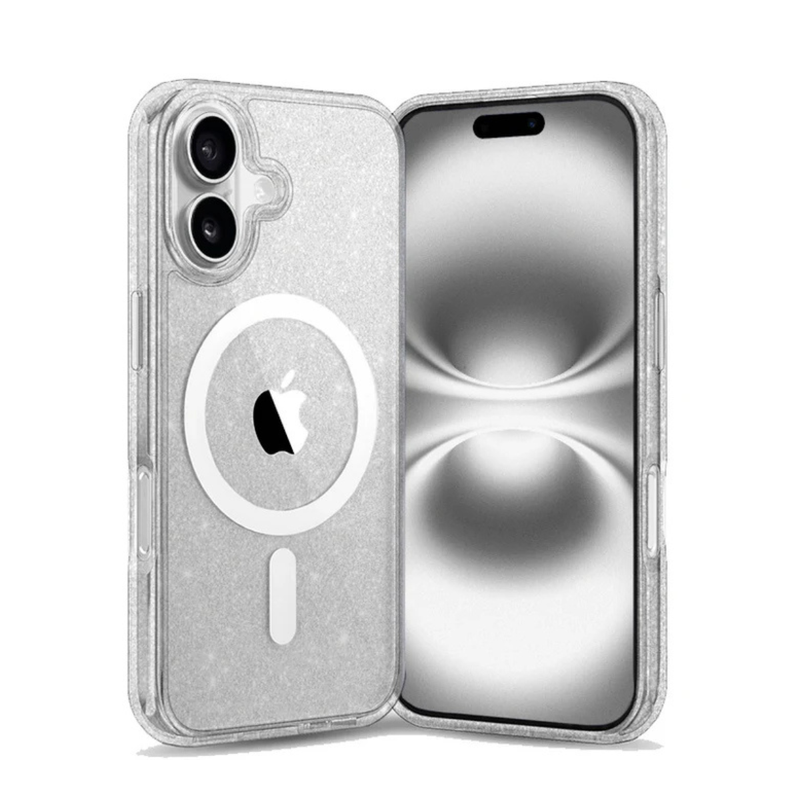 Entronix [Magnetic] Case Compatible with iPhone 17 - [Hard Back] Glitter Clear
