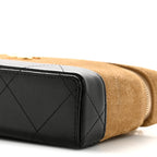 Suede Calfskin Shiny Lambskin Quilted Top Handle Slim Vanity Case With Chain Beige Black
