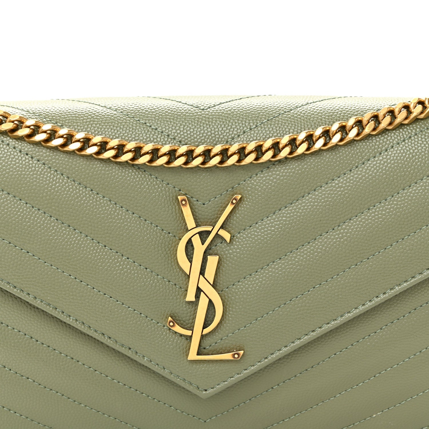 Grain De Poudre Matelasse Chevron Monogram Chain Wallet Light Sage