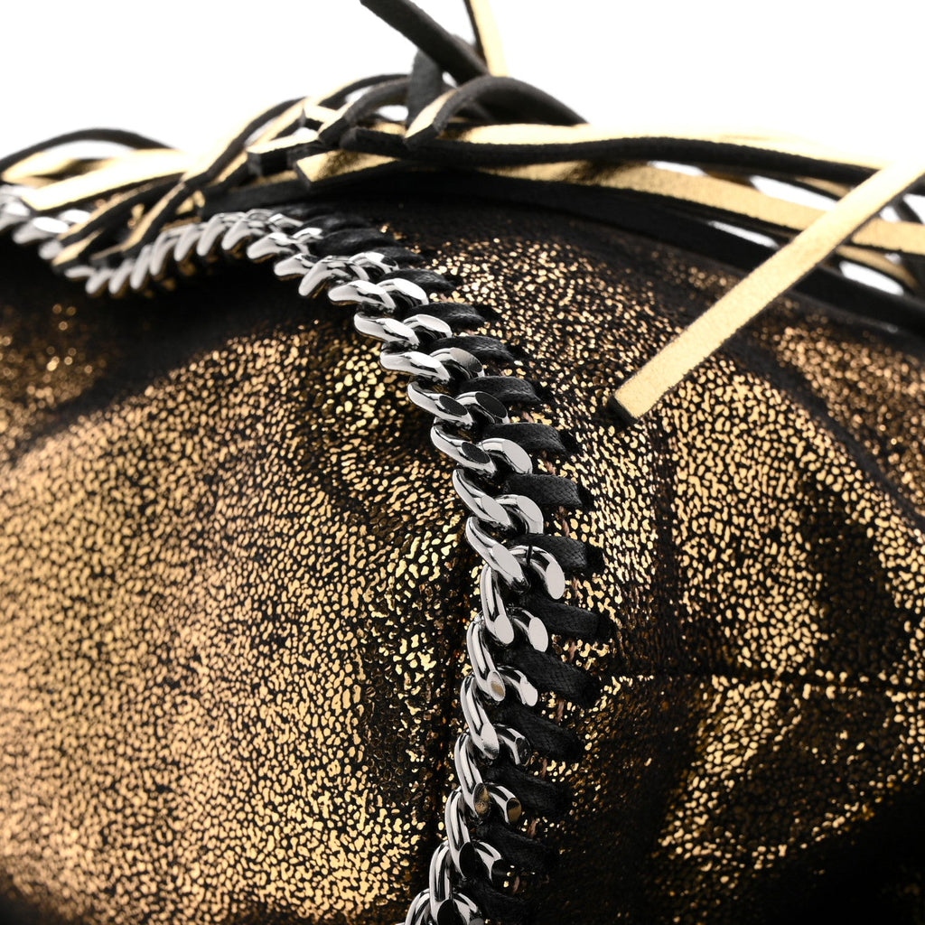 Metallic Shaggy Deer Fringe Falabella Bucket Bag Gold Black
