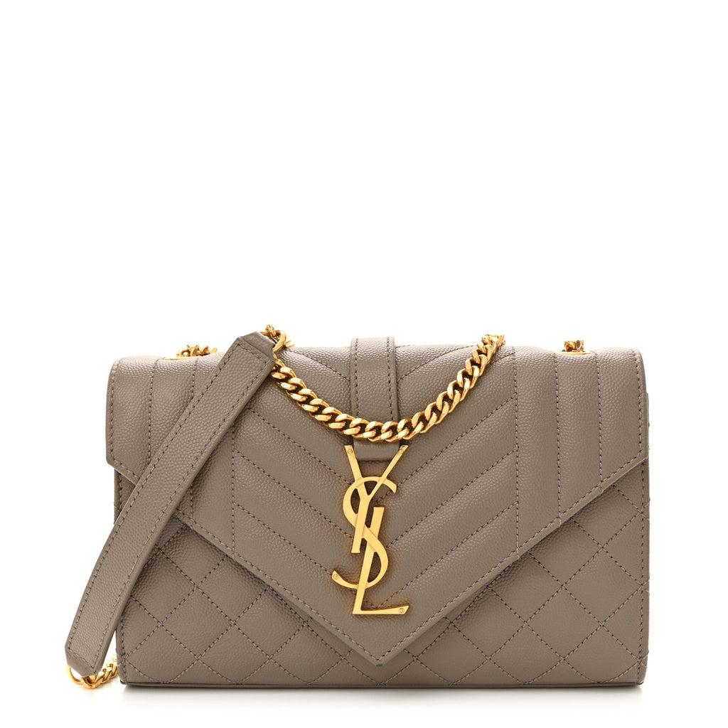 Grain De Poudre Textured Mixed Matelasse Triquilt Small Monogram Satchel Greyish Brown
