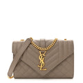 Grain De Poudre Textured Mixed Matelasse Triquilt Small Monogram Satchel Greyish Brown