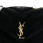 Shearling Y Quilted Monogram Medium Loulou Chain Satchel Black