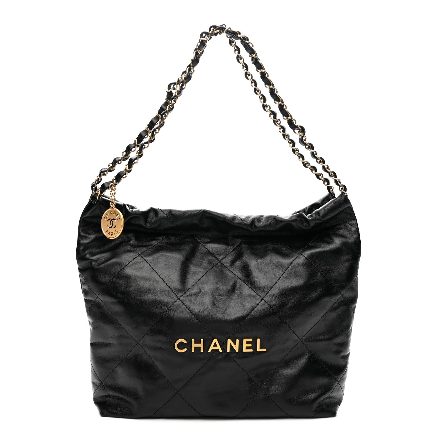 Shiny Calfskin Quilted Small Chanel 22 Black