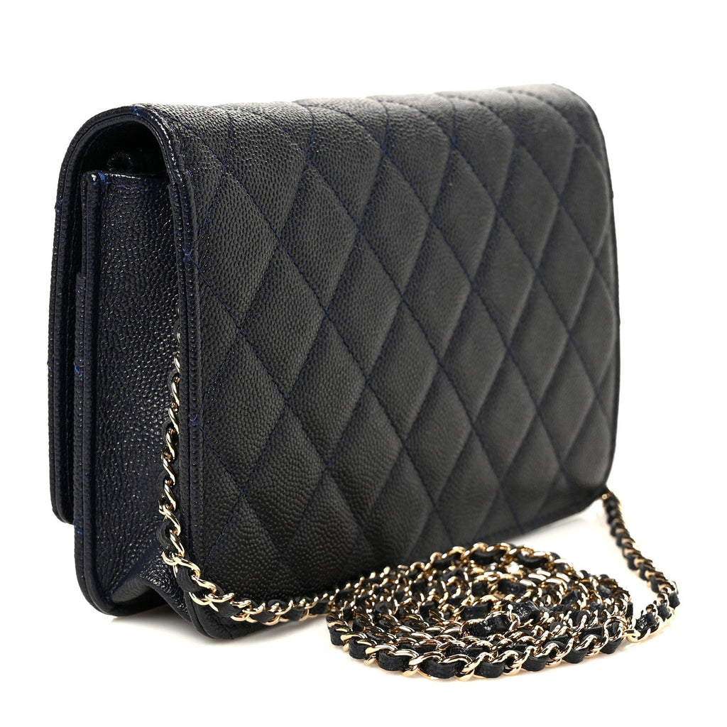 Caviar Quilted Golden Class Wallet On Chain WOC Navy