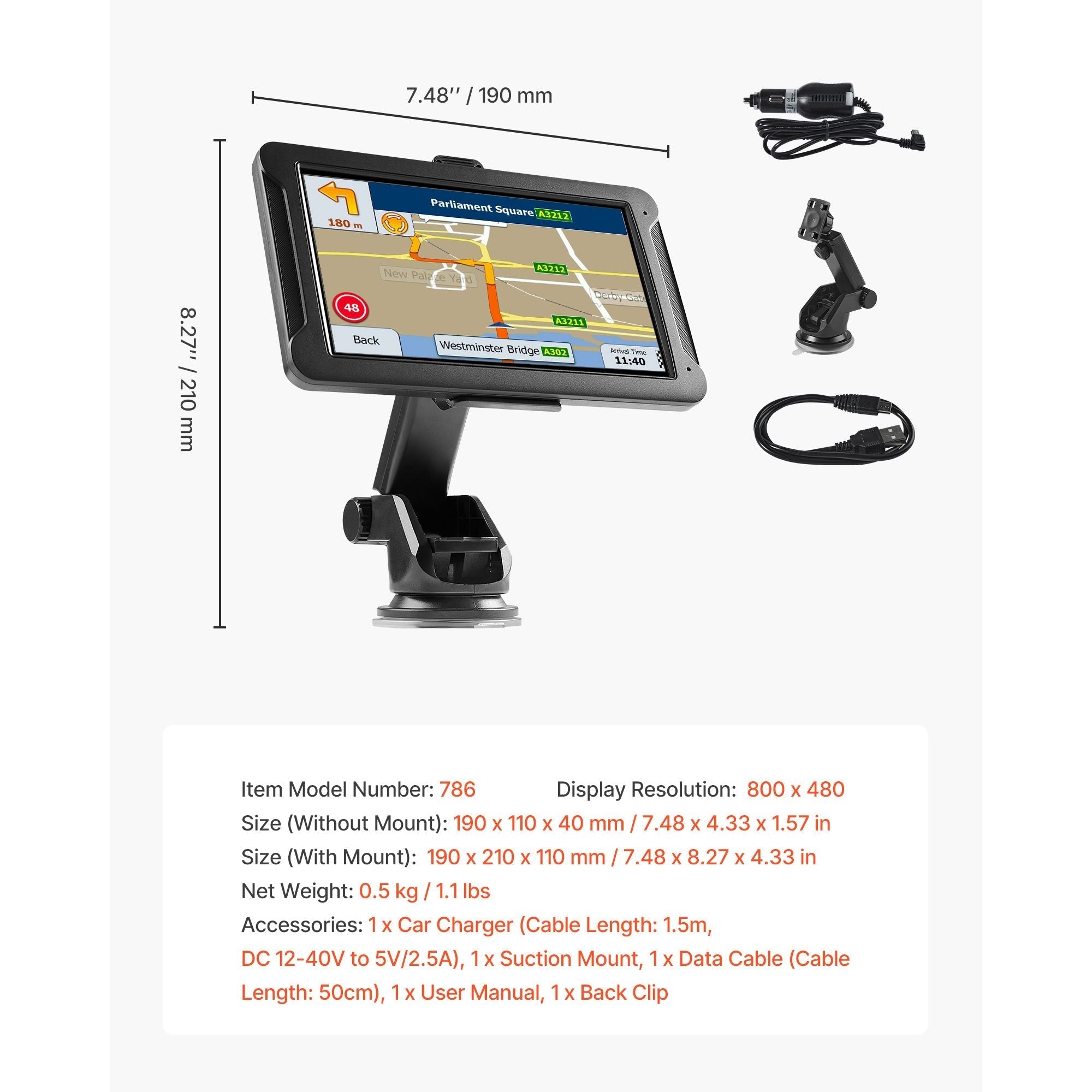 GPS Navigator for Car, 7 inch Touch Screen 16GB GPS Navigation System with Built-in Dash Cam, Voice Turn-by-Turn Guidance, Speed and Red Light Warning, Custom Truck Routing, for Car Truck RV