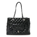 Patent Quilted Large Coco Shine Shopping Tote Navy