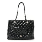 Patent Quilted Large Coco Shine Shopping Tote Navy