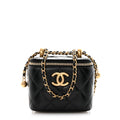 Calfskin Quilted Mini Perfect Fit Vanity Case With Chain Black