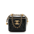 Calfskin Quilted Mini Perfect Fit Vanity Case With Chain Black
