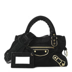 Baby Daim Suede Gold Metallic Edge Hardware Mini City Black