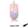 Type C Wired Mouse 1600 DPI RGB Backlit Mice Honeycomb Gaming Mause for Computer iPad Mac Tablet Macbook Air Laptop PC