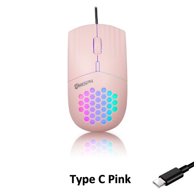 Type C Wired Mouse 1600 DPI RGB Backlit Mice Honeycomb Gaming Mause for Computer iPad Mac Tablet Macbook Air Laptop PC