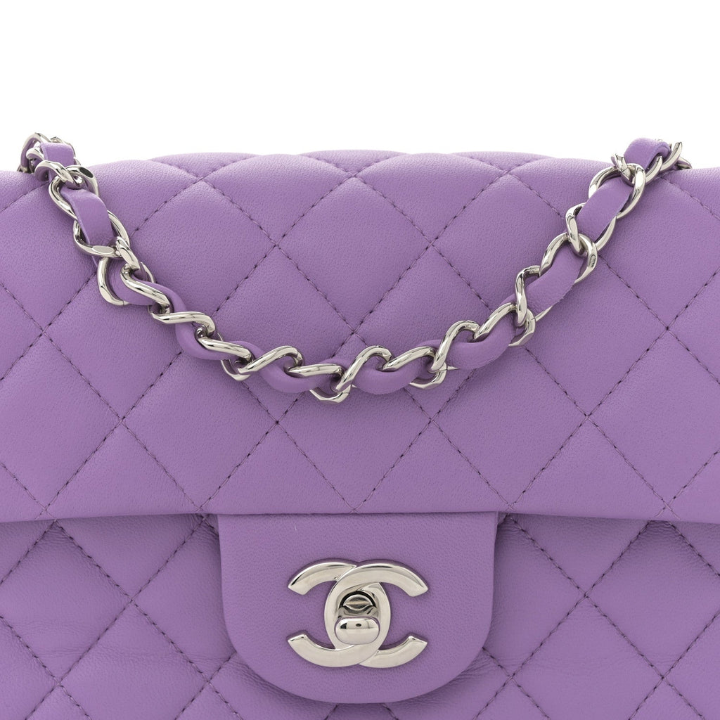 Lambskin Quilted Mini Rectangular Flap Purple