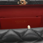 Lambskin Quilted Small CC Top Handle Box Bag Black