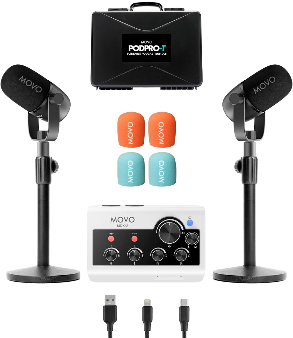Movo PodPro-T Portable Podcasting Bundle for 2 for Smartphones and Computers