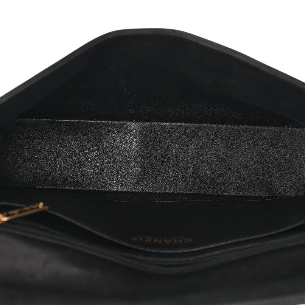 Lambskin Quilted Crystal Chocolate Bar Charm Flap Black
