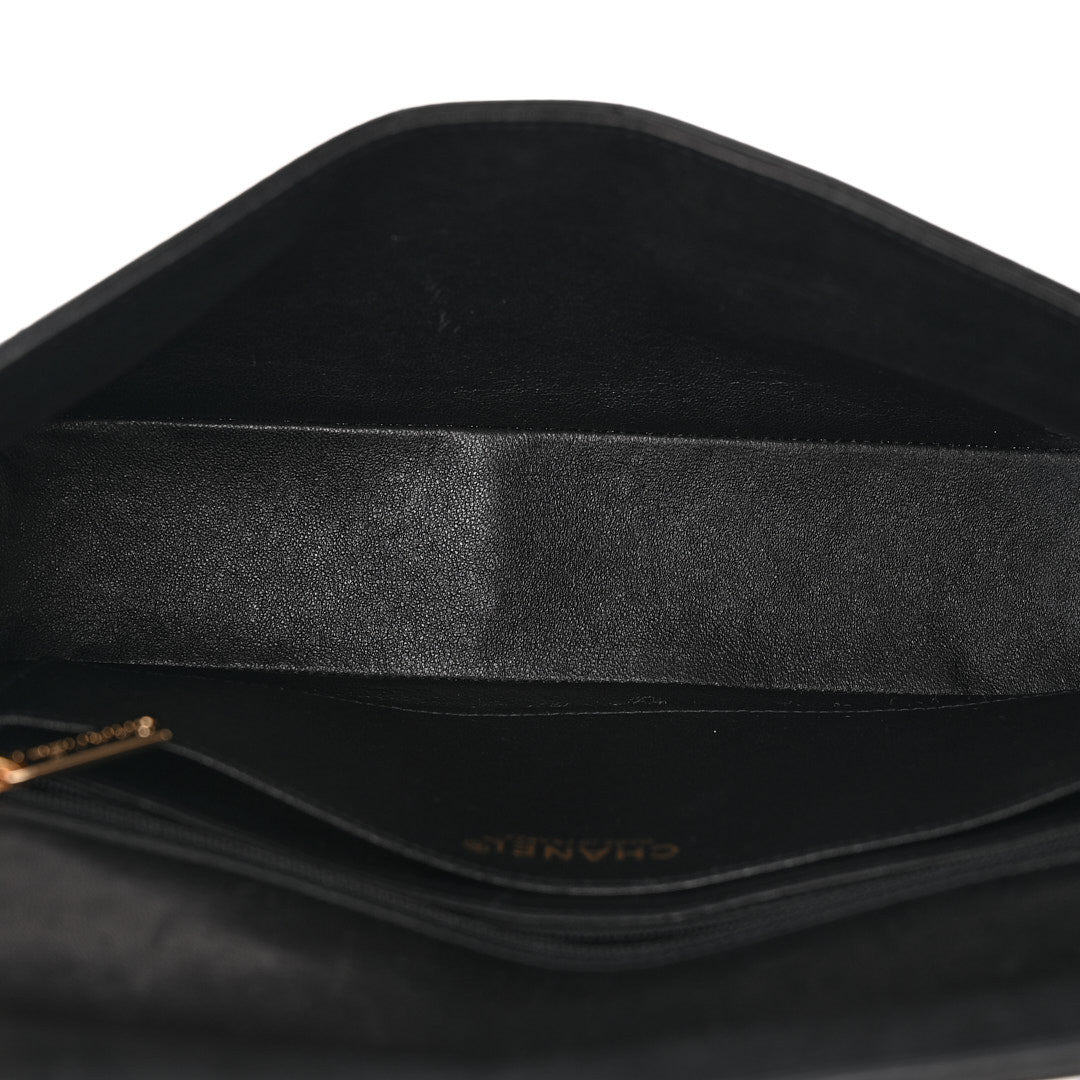 Lambskin Quilted Crystal Chocolate Bar Charm Flap Black
