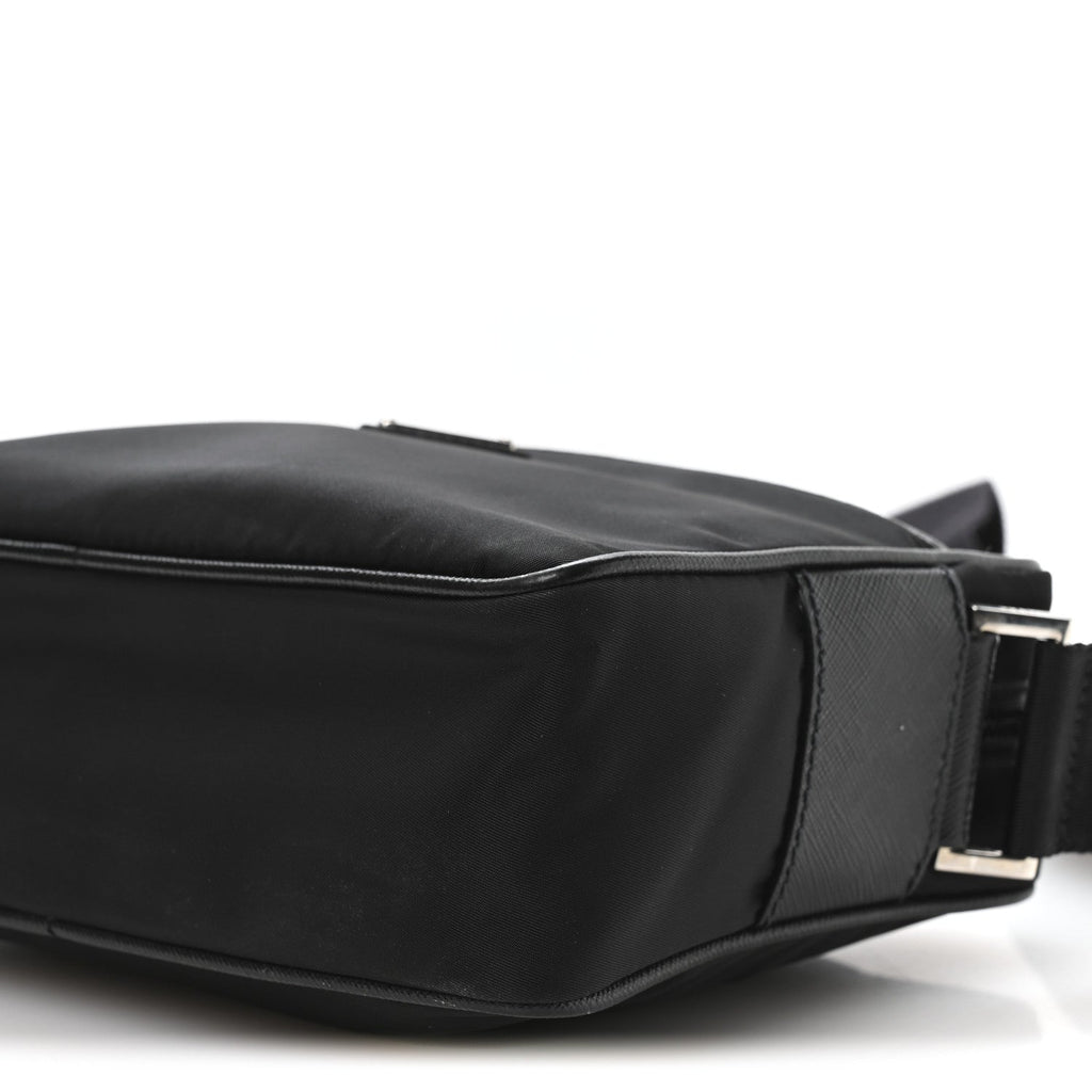 Re-Nylon Vela Saffiano Pocket Double Zip Shoulder Bag Black