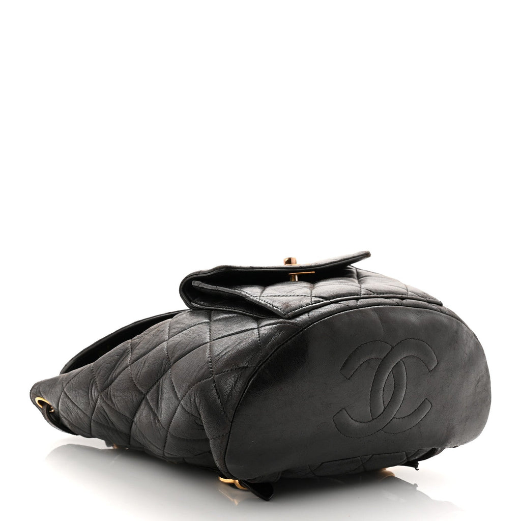 Lambskin Quilted Drawstring Backpack Black