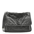 Crinkled Calfskin Matelasse Monogram Medium Niki Chain Satchel Storm
