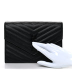 Grain De Poudre Matelasse Chevron Monogram Monochrome Envelope Clutch Black