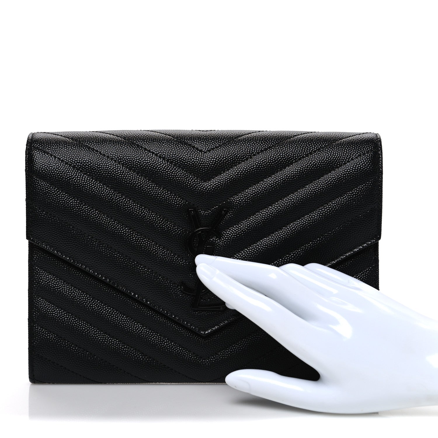 Grain De Poudre Matelasse Chevron Monogram Monochrome Envelope Clutch Black