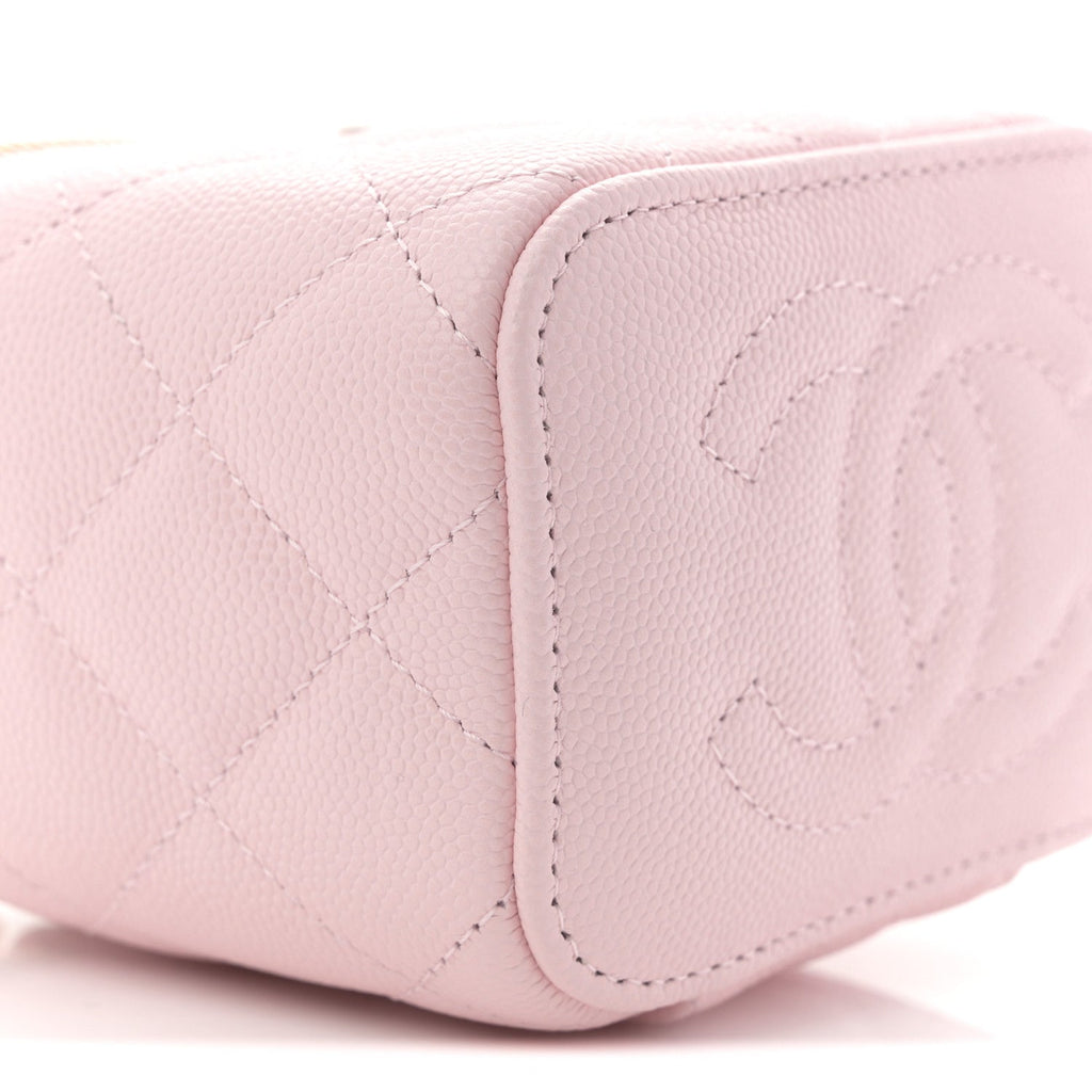 Caviar Quilted Mini Vanity Case With Chain Light Pink