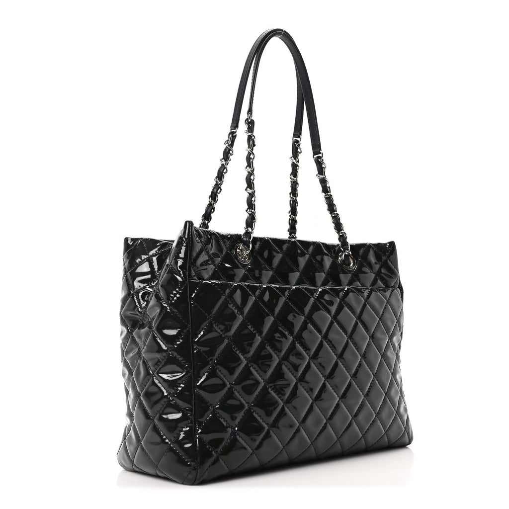 Patent Quilted Large Coco Shine Shopping Tote Navy
