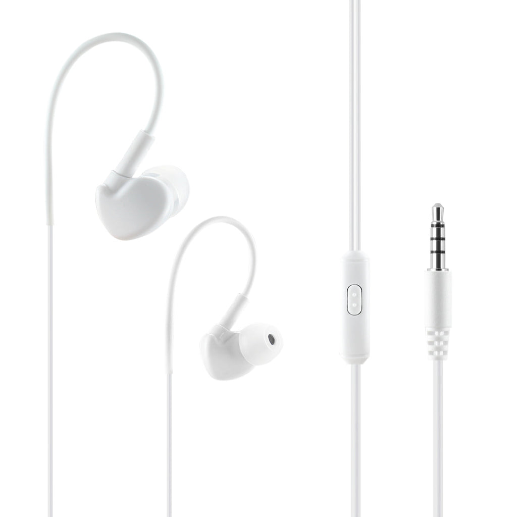 Universal Sport Stereo Earphones W. Tangle Free Noodle Cable And Mic In White