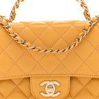 Lambskin Quilted Medium Crystal Top Handle Rectangular Flap Yellow