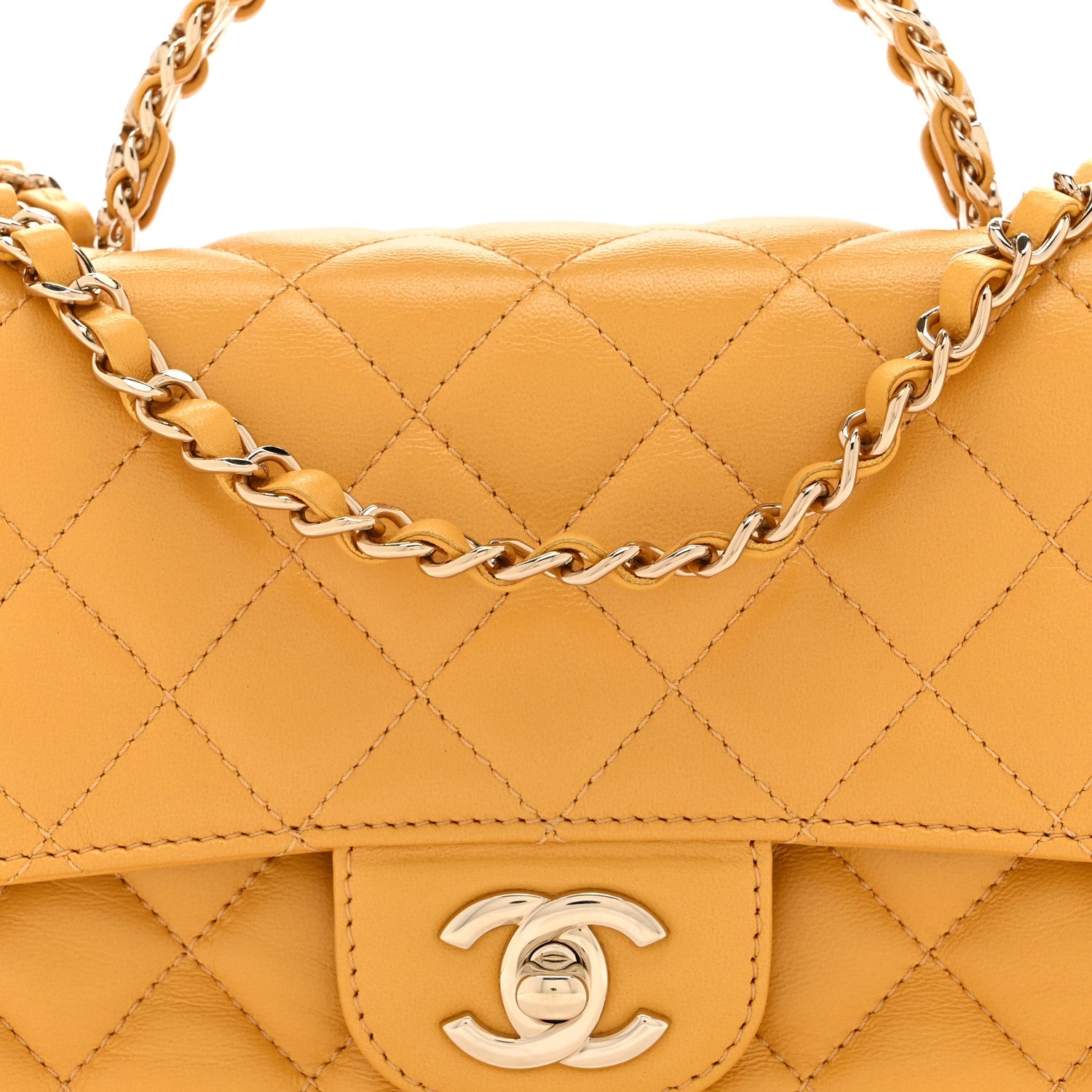 Lambskin Quilted Medium Crystal Top Handle Rectangular Flap Yellow